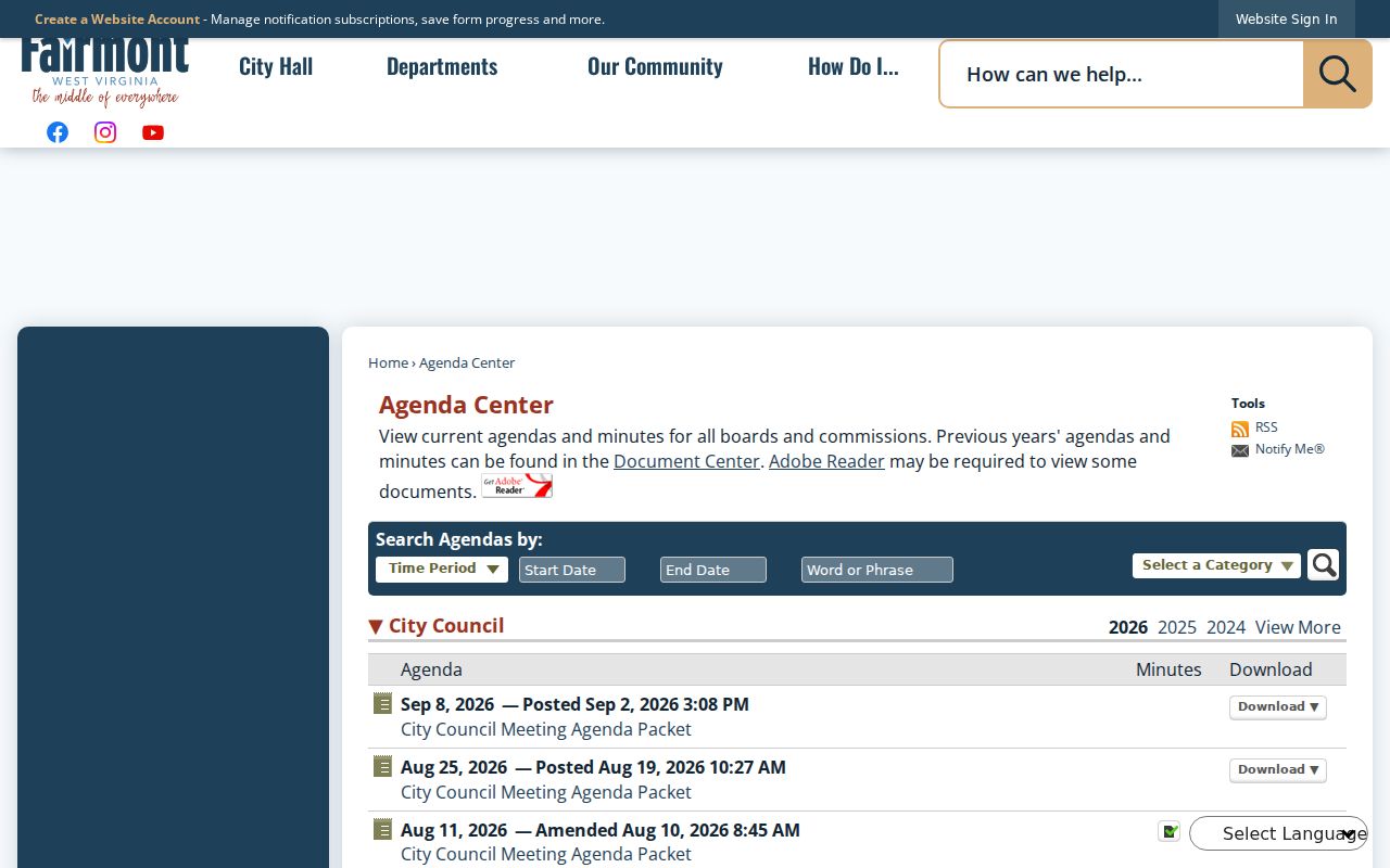 Fairmont residents directory city agenda and minutes search