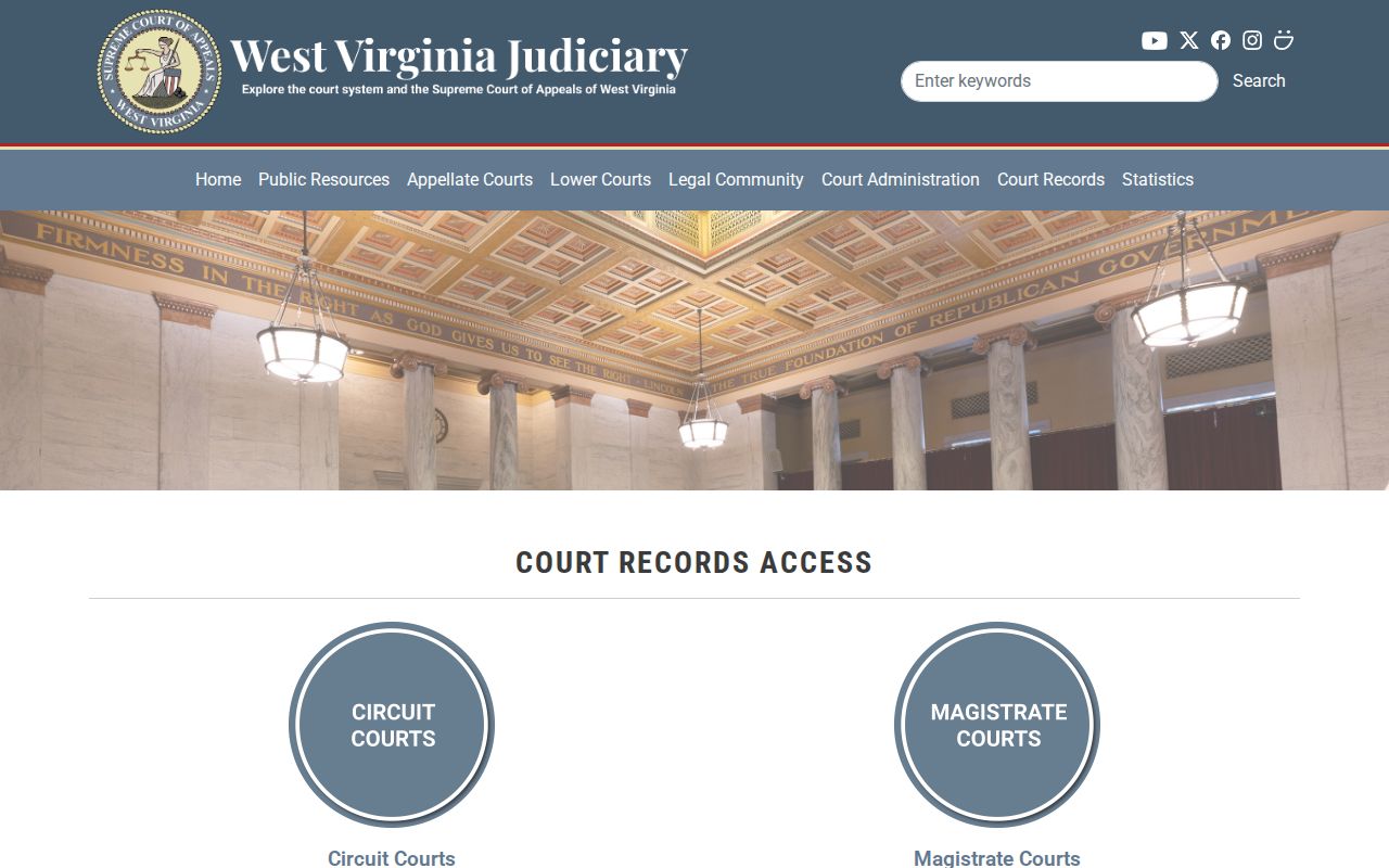 West Virginia court record access page linking circuit and magistrate searches