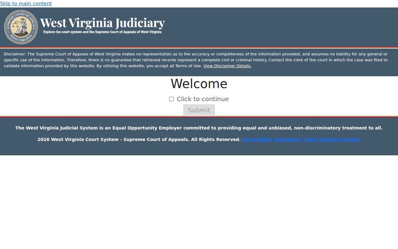 West Virginia Magistrate Case Search entry screen for a Fairmont resident lookup